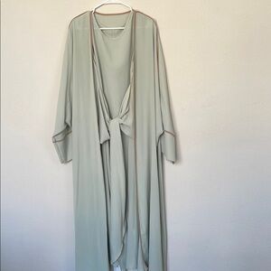 Long Sage Green Tie-Front Abaya Set